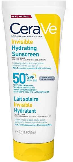 CeraVe Invisible Hydrating Protective Lotion SPF 50+ apsauginis losjonas nuo saulės, 75 ml