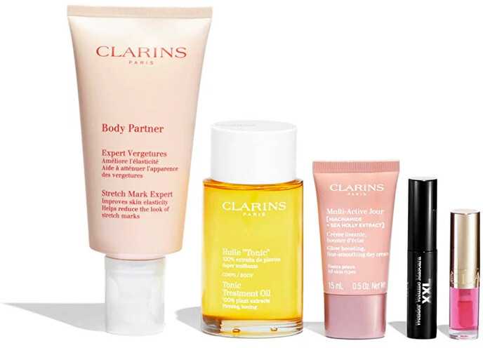 Maternity Set Clarins: Multi Active Jour Age-Defying Day Kreminis For Face, 15 ml + Body Partner Anti-Stretch Marks Body Kreminis Body, 175 ml + Wonder Volume Volumising Blakstienų tušas Juodas, 3 ml *Miniature + Tonikas Firming Body Oil, 100 ml + Lip Confort Lip Oil 04 1.