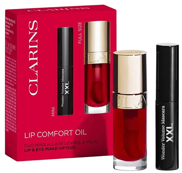 Clarins Lip Comfort Oil Set kosmetikos rinkinys (Lip Comfort Oil 03 Cherry, 7 ml + Wonder Volume Blakstienų tušas XXL 01 Extreme Juodas, 3 ml)