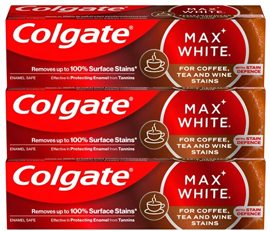 Colgate Max Baltas Coffee, Tea, Wine Dantų pasta Trio - Pasta na zuby 75ml