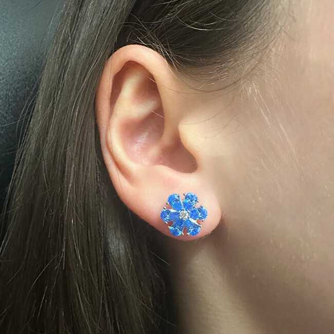 Crystalp Gėlių auskarai su mėlynais kristalais Flower Kiss 42288.AQU.R