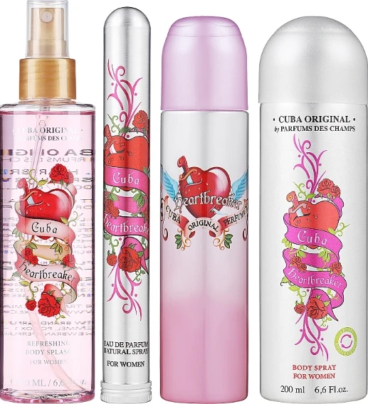 Cuba Heartbreaker rinkinys moterims (EDP, 100 ml + dezodorantas, 200 ml + kūno purškiklis, 200 ml + EDP, 35 ml)