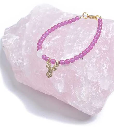 Deers Violetinė mini apyrankė su karoliukais ir rožiniu kvarcu