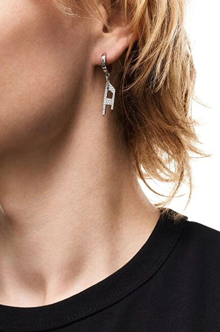 Diesel Single steel earring with crystals D Logo DX1706040