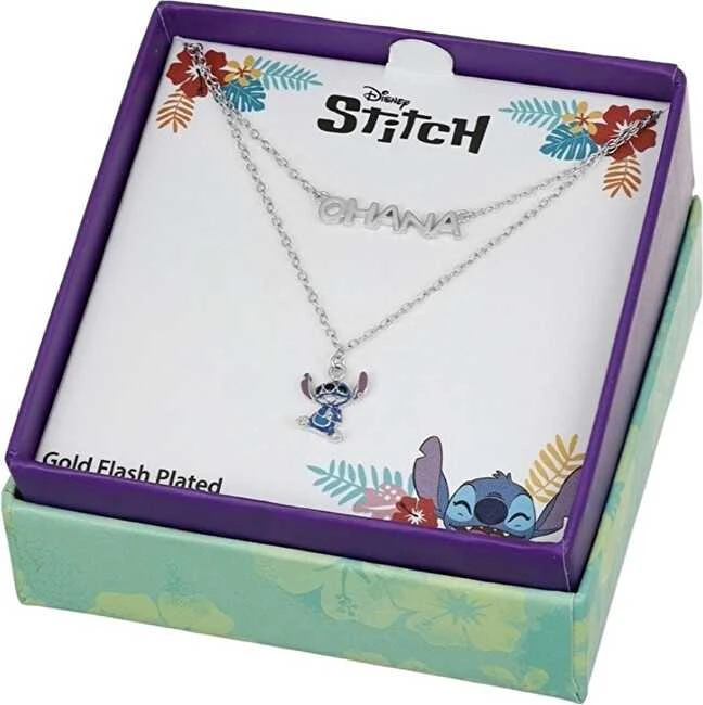 Disney „Stitch Lilo“ ir „Stitch“ dvigubi sidabriniai karoliai NS00059SRHL-17.CS (grandinė, pakabukas)