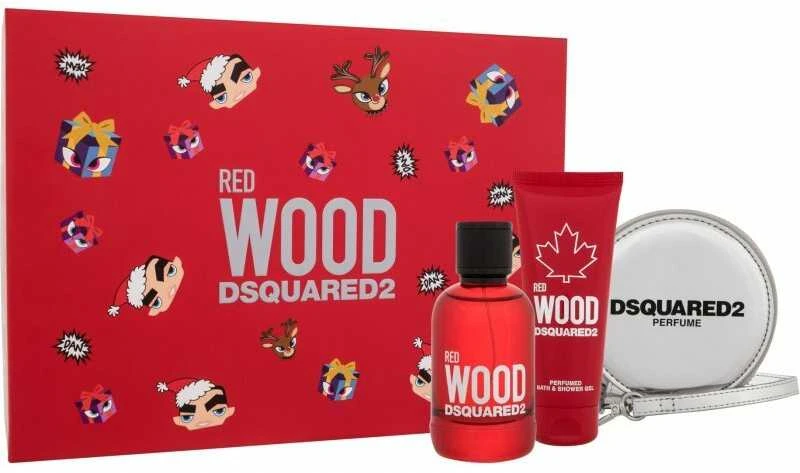 Rinkinys moterims Dsquared2 Red Wood: EDT, 100 ml + dušo želė, 100 ml + piniginė