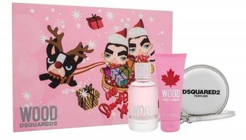 Dsquared2 Set Dsquared 2: Wood Eau De Toilette For Women, 100 ml + Wood Dušo želė, 100 ml + Dsquared GWP Textile Pouch Sidabrinis
