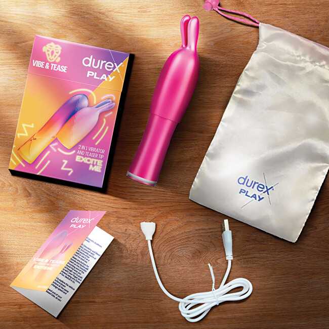 Durex Žaiskite Vibe &amp; Tease 2in1 vibratorių su stimuliuojančiu antgaliu
