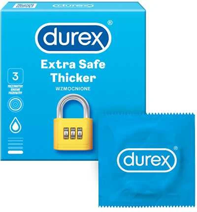 Prezervatyvai Durex Extra Safe 3 vnt, storesni, drėkinti