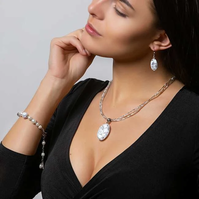 Elegantiška baltų nėrinių apyrankė su Lampglas perlais su grynu BP1 sidabru