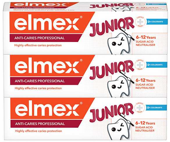 Elmex Profesionali dantų pasta „Junior Professional“ trijulėms, 3 x 75 ml