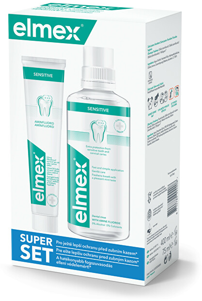 Elmex Rinkinys Sensitive kasetėje (burnos skalavimo skystis 400 ml + dantų pasta 75 ml)