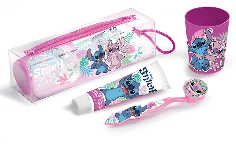 Disney Stitch kosmetinė, dantų pasta, dantų šepetėlis, puodelis