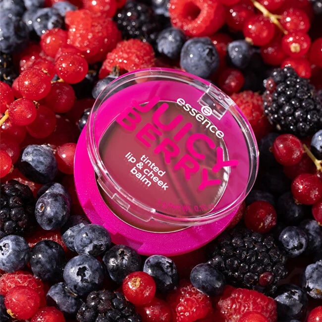 „Essence Juicy Berry“ tonuotas lūpų ir skruostų balzamas 2 viename, violetinis, 3 g