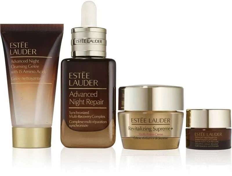 „Estee Lauder“ naktinis atnaujinamasis valiklis + atkuriamasis valiklis + švytėjimas, 50 ml +, 30 ml +, 15 ml + 5 ml