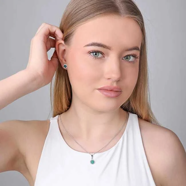 Evolution Group Blizgančių papuošalų rinkinys su Preciosa kristalais 39160.1 & žalias s.opal (auskarai, grandinėlė, pakabukas)