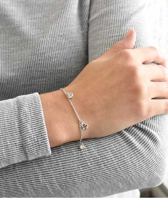 Evolution Group Sidabrinė apyrankė su Swarovski kristalais balta širdelė 33110.1