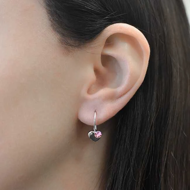 Evolution Group Sidabrinis širdies auskarai su Swarovski 31299.3 Rose