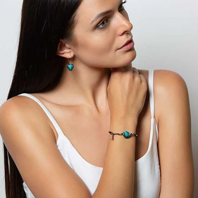 Išskirtinė Turquoise Heart apyrankė su grynu sidabru iš Lampglas BLH5 perlo
