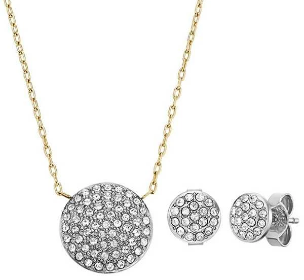 Fossil Plieninis dvispalvis papuošalų rinkinys su cirkoniais JF04815SET (kaklo papuošalas, auskarai)