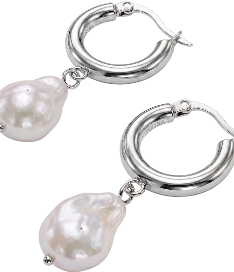Furiosa Steel hoops with genuine baroque pearl Hoops SE-PEARLHOOPS-S