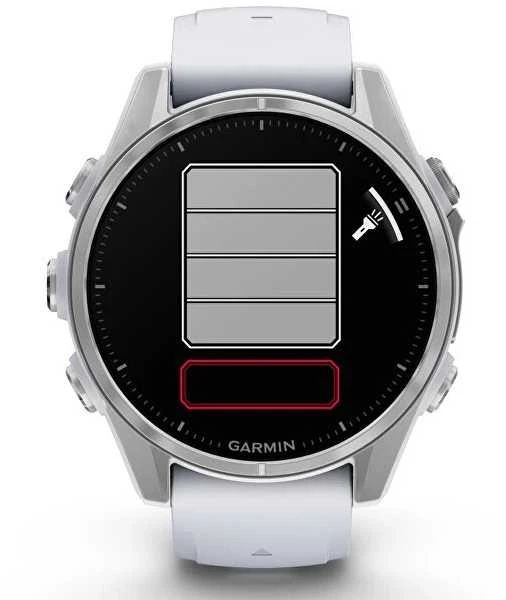 Išmanusis laikrodis Garmin Fenix 8 – 43 mm, AMOLED Sidabrinės spalvos korpusas su baltojo akmens spalvos silikoniniu dirželiu