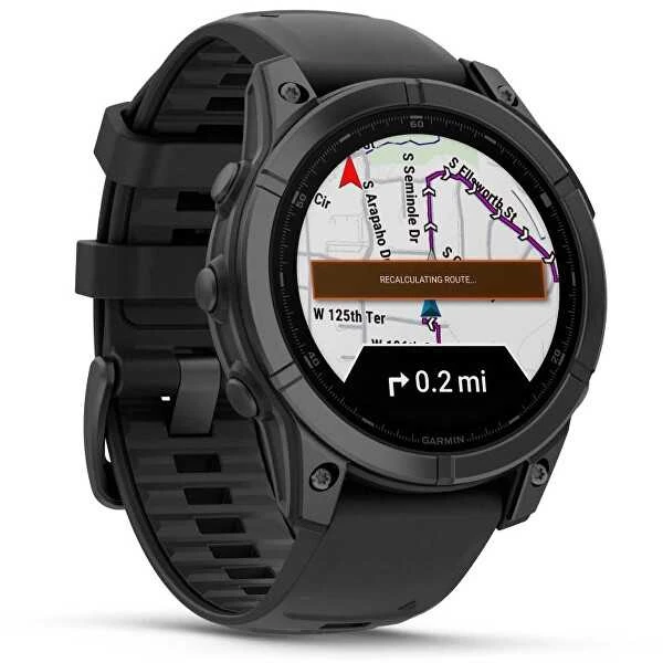 Išmanusis laikrodis Garmin Fenix E, 47 mm, AMOLED, Pilkai melsvos spalvos plienas, Juodo silikono dirželis