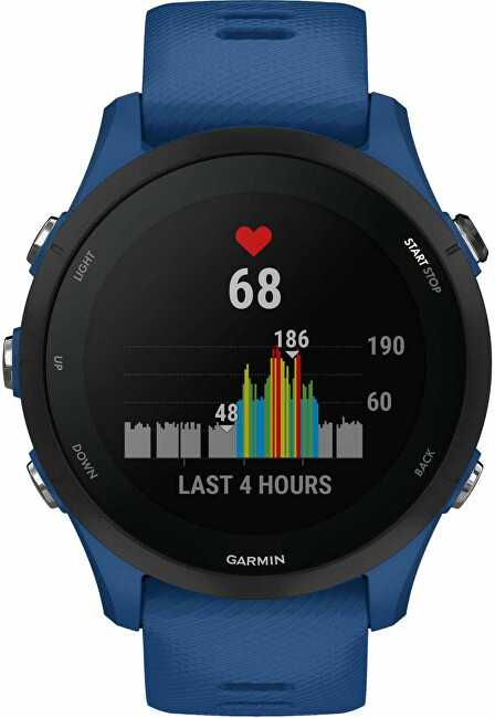 Išmanusis laikrodis Garmin Forerunner 255, Juodos spalvos apvadas su mėlynos spalvos silikoniniu dirželiu, 46mm