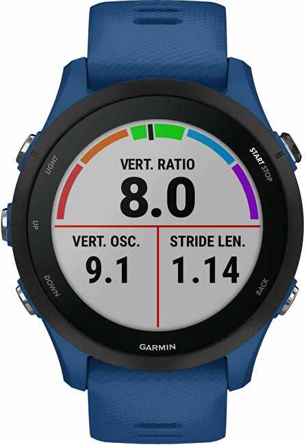 Išmanusis laikrodis Garmin Forerunner 255, Juodos spalvos apvadas su mėlynos spalvos silikoniniu dirželiu, 46mm