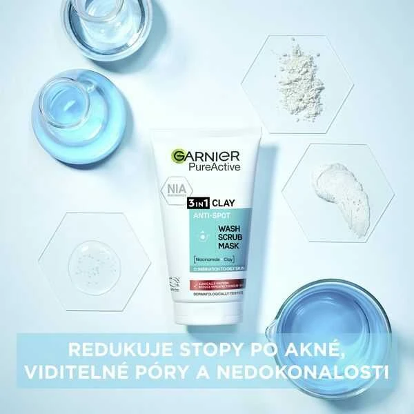 Garnier Pure Active 3in1 Clay Cleansing kreminis unisex, 150 ml