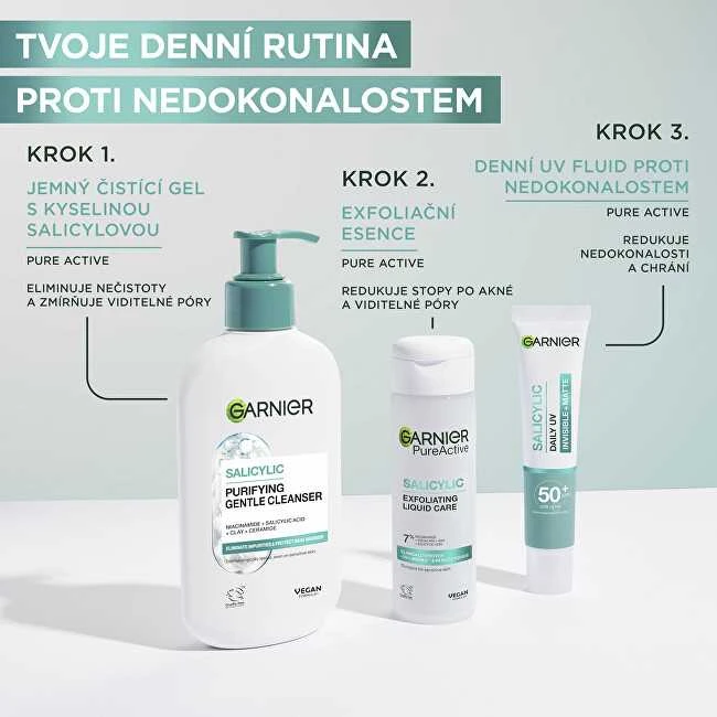 Garnier Grynas aktyvus BHA + niacinamidas Dieninis UV odos defektų šalinantis fluidas Kreminis