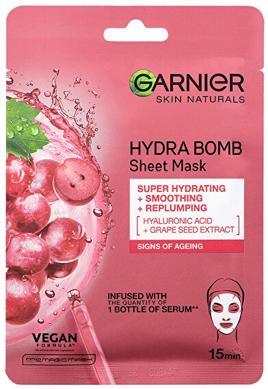 Garnier Skin Naturals Hydra Bomb Natural Origin vynuogių sėklų ekstrakto veido kaukė moterims, 1 vnt.