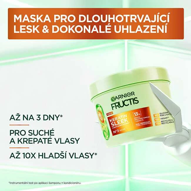 Garnier Kaukė sausiems ir besiveliantiems plaukams Fructis Keratin Sleek (Kaukė) 370 ml