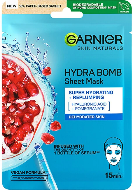 Garnier Skin Naturals Moisture + Aqua Bomb veido kaukė moterims, 1 vnt