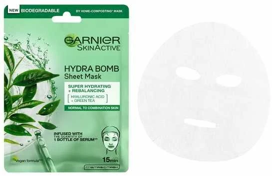 Garnier Hydra Bomb balansuojanti audinio kaukė su žaliosios arbatos ekstraktu ir hialurono rūgštimi 28g