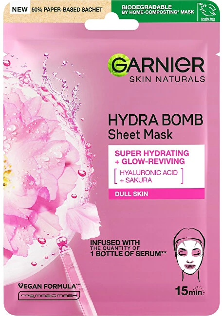 Garnier Skin Naturals Hydra Bomb Sakura veido kaukė moterims, 1 vnt.