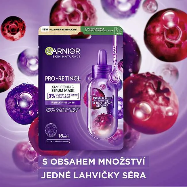 Garnier Skin Naturals Pro-Retinol Smoothing Serum Mask veido kaukė