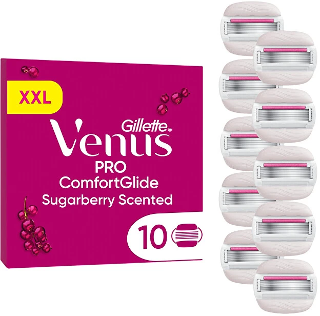 Gillette Venus Pro Comfortglide Sugarberry keičiamos skustuvo galvutės, 10 vnt.