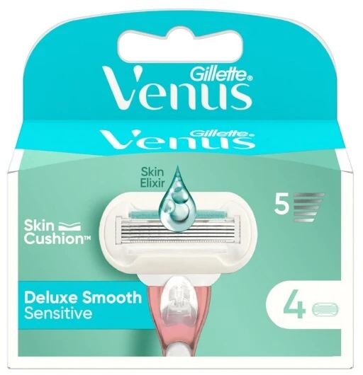 Gillette Venus Deluxe Smooth Sensitive Skustuvo Keičiamos Galvutės, 4 vnt