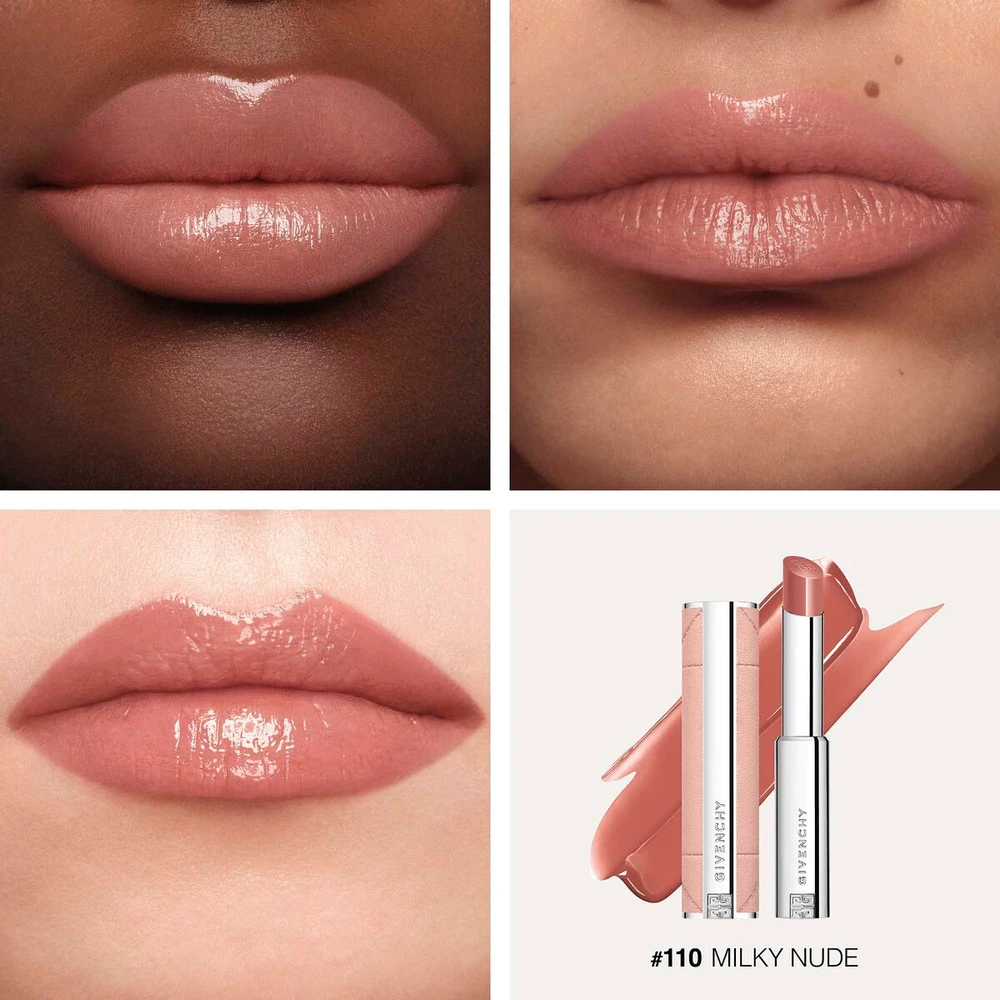 Lūpų dažai Givenchy Rose Perfecto Shine Serum Lipstick | spalva: 110 Milky Nude, 3.2 g