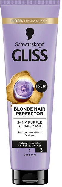 Gliss Kur Gliss Skirtas šviesiems plaukams Hair Perfector violetinė maska 2w1 150ml