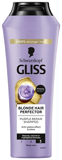 Schwarzkopf Gliss Skirtas šviesiems plaukams Hair Perfector Violetinė Repair Šampūnas Šampūnas moterims, 250 ml