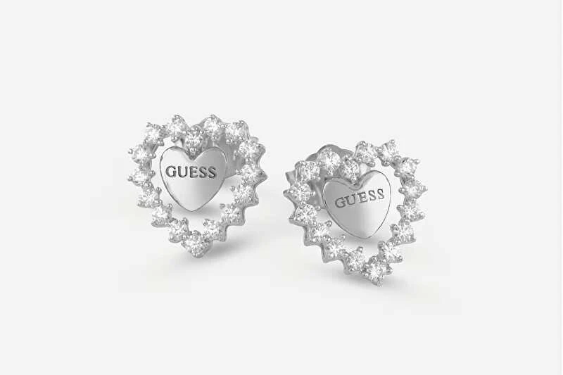 Guess Sidabriniai auskarai „Heart Jardin“ JSBE04458JWRHT/U