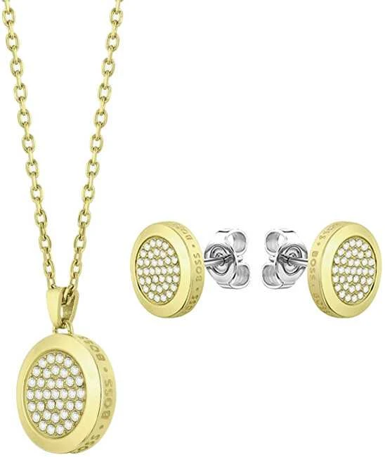 Hugo Boss Prabangus auksu dengtas papuošalų rinkinys Medallion 1570149 (vėrinys, auskarai)