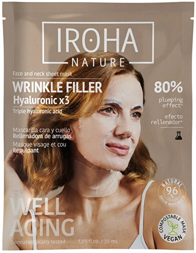 Veido ir kaklo kaukė Iroha Tissue Face & Neck Mask Triple HA, su hialurono rūgštimi, 23 ml