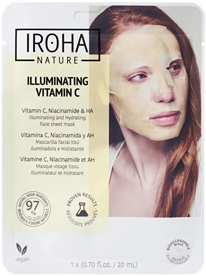 Veido kaukė Iroha Vitamin C + Hyaluronic Acid Illuminating & Hydrating Mask, su vitaminu C ir hialurono rūgštimi, 20 ml