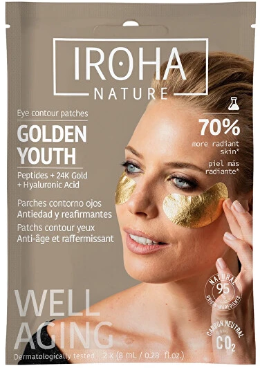 Stangrinamoji paakių kaukė Iroha Nature Gold Anti-age, folijinė, su 24K auksu ir kolagenu, 2 vnt.