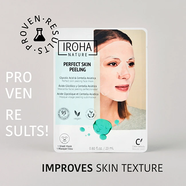 Veido kaukė Iroha Tissue Face Mask With Glycolic Acid & Centella, su glikolio rūgštimi ir Azijine centele, 23 ml