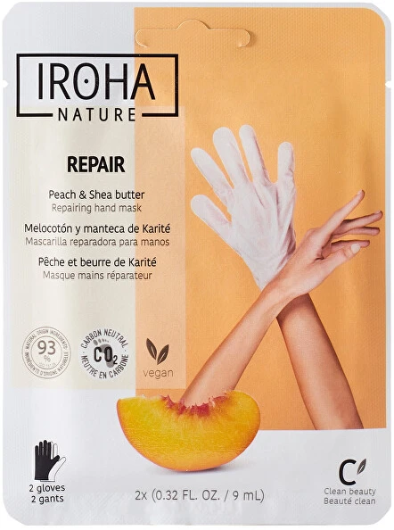 Kaukė rankoms Iroha Regenerating Peach Hand & Nail Gloves su persikais, 1 pora pirštinių