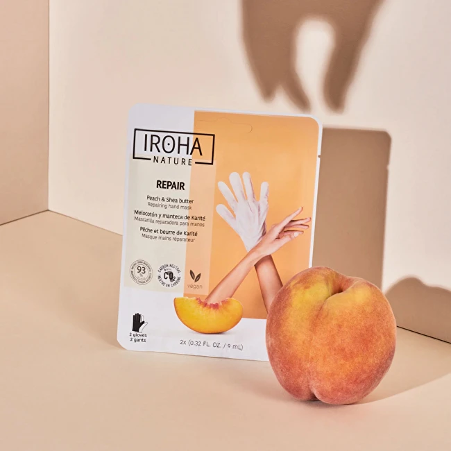 Kaukė rankoms Iroha Regenerating Peach Hand & Nail Gloves su persikais, 1 pora pirštinių